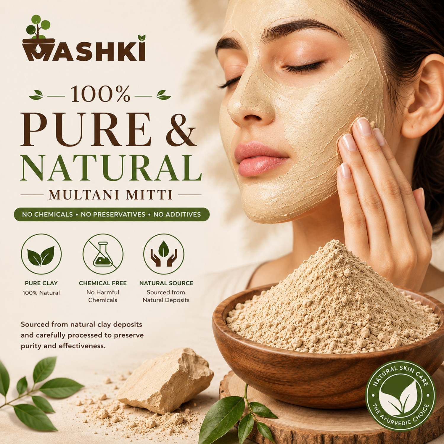 Image of MASHKI Multani Mitti 1 Kg For Glowing Skin and Hair