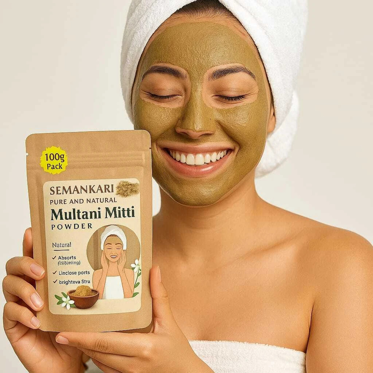 Image of Semankari 100% Pure Natural & Organic Multani Mitti Powder For Skin & Hair Care (100 g)