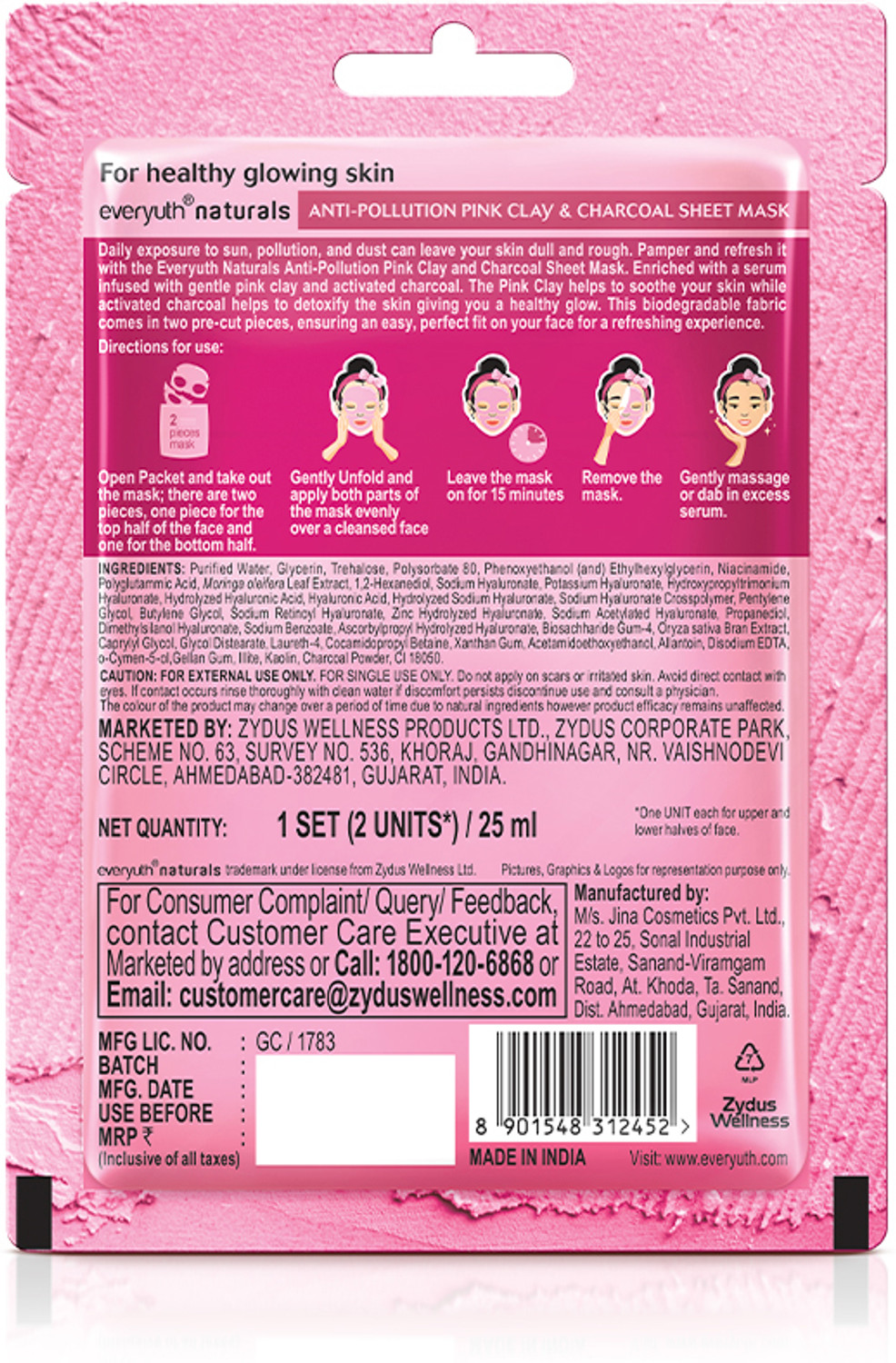 Image of Everyuth Naturals Anti Pollution Pink Clay & Charcoal Sheet Mask