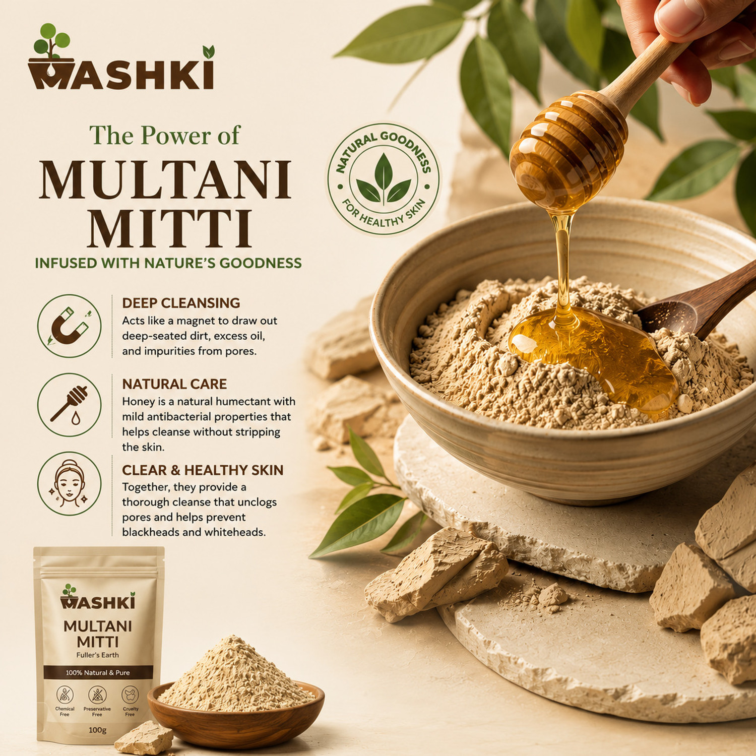 Image of MASHKI Multani Mitti 1 Kg For Glowing Skin and Hair