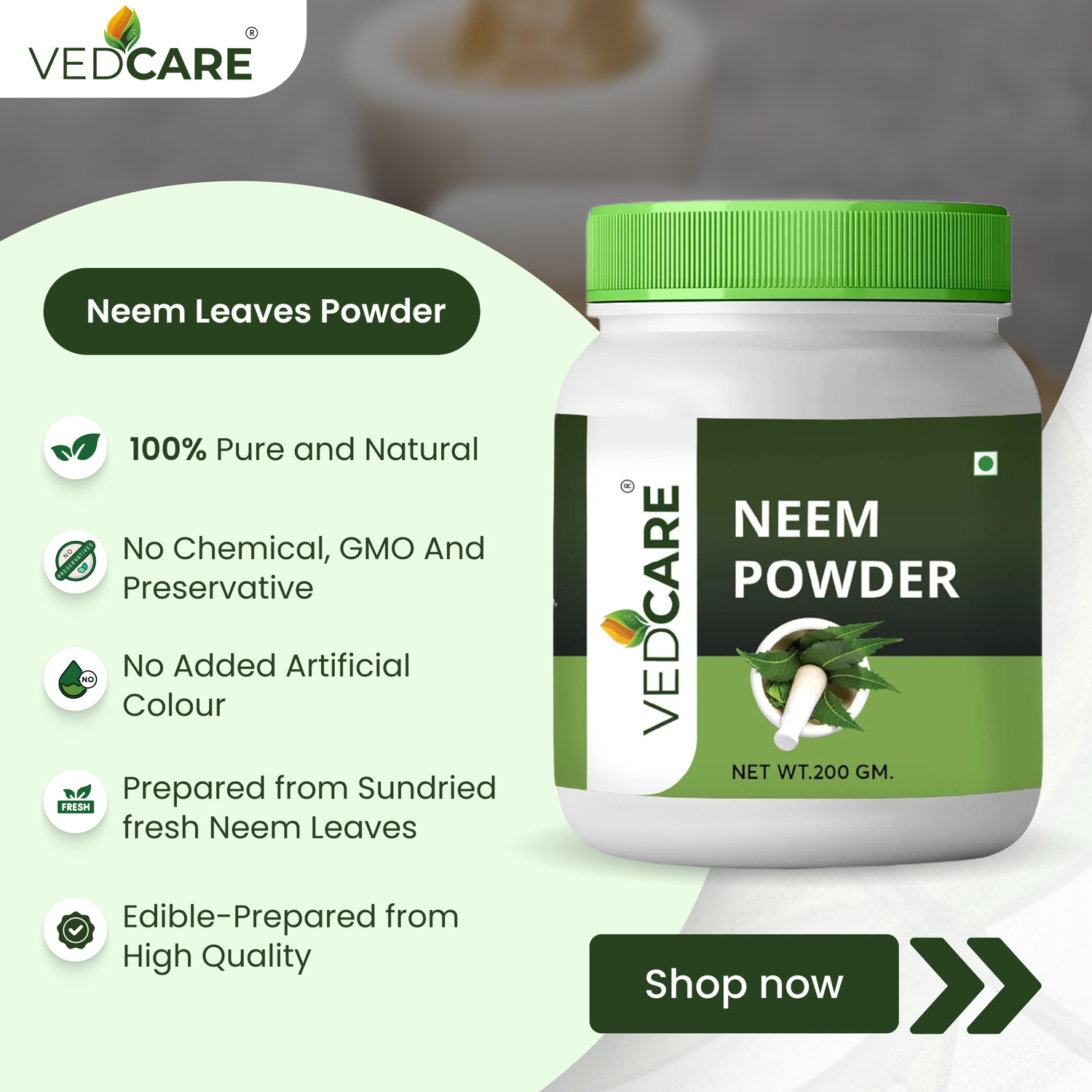 Image of Vedcare Neem Powder 100% Organic & Chemical Free