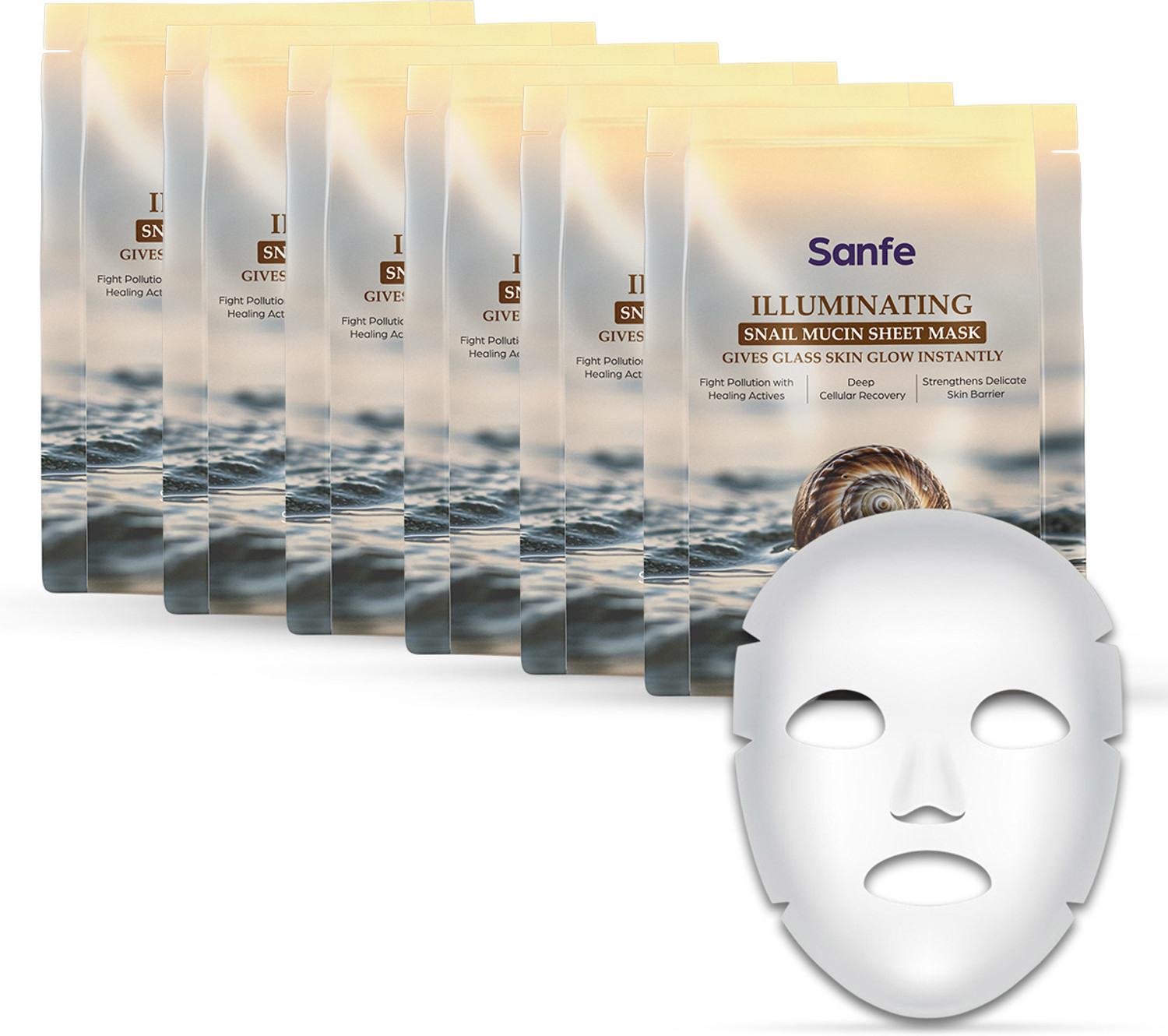 Sanfe Illuminating Snail Mucin Sheet Mask | Korean Skincare I Hydrating |Pack of 6