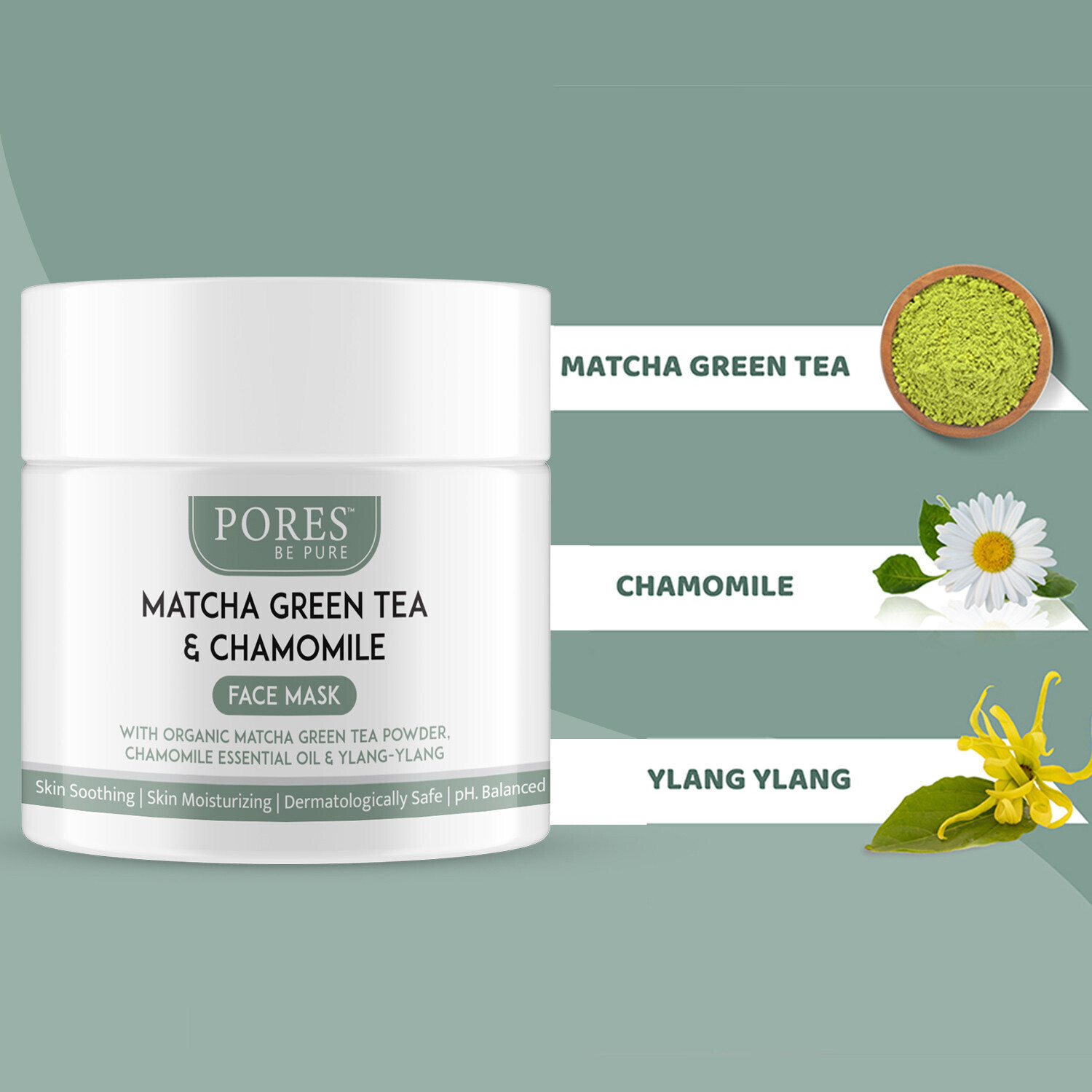Image of PORES BE PURE Matcha Green Tea Face Pack Mask for Skin Brightening, Softening & Smoothening