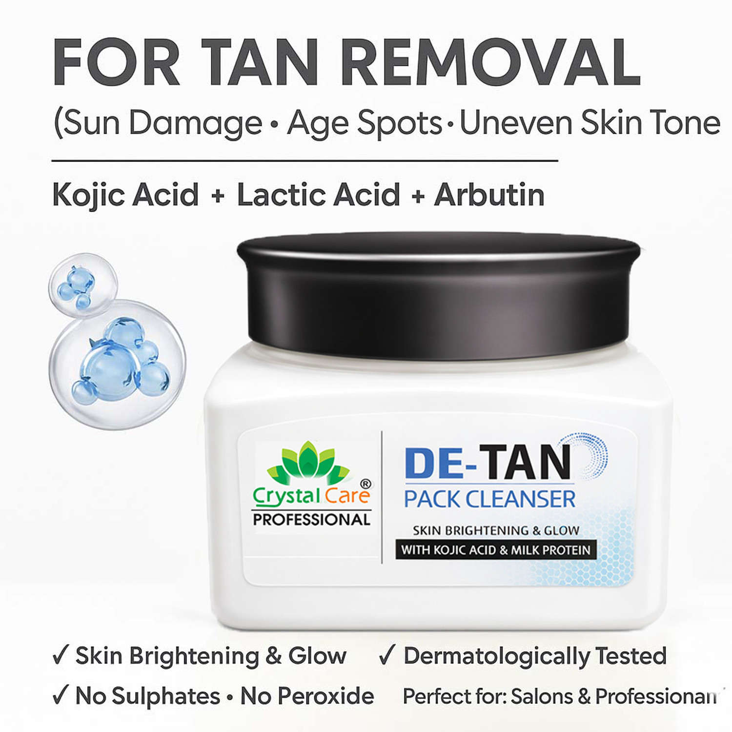 Image of Crystal Care De-Tan Pack Cleanser with Kojic Acid and Milk for Radiant Skin