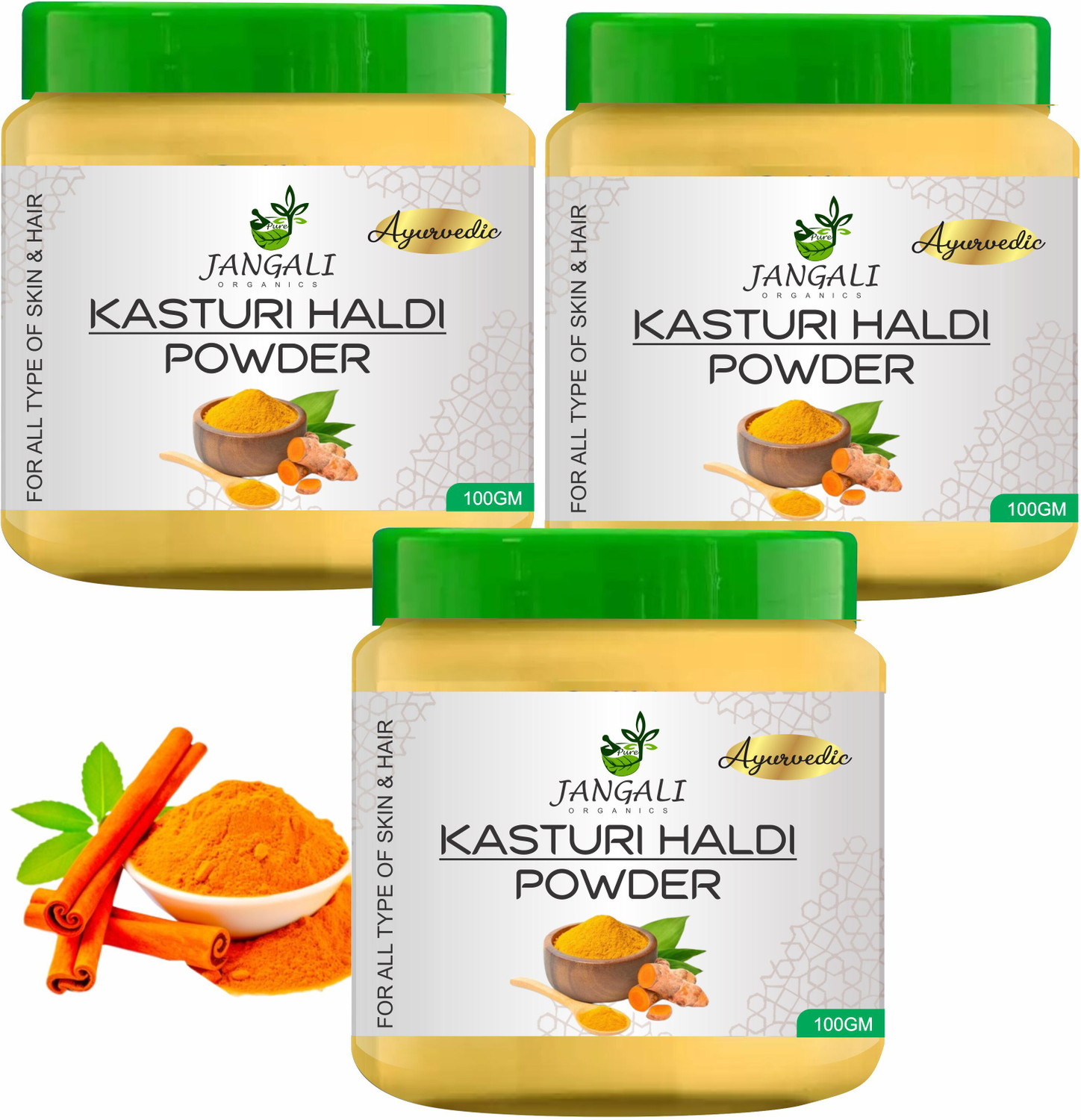 Image of Pure Jangali Organics Wild Turmeric Face Pack Powder / Kasturi Manjal / Haldi / Musk (100 g) (300 g)