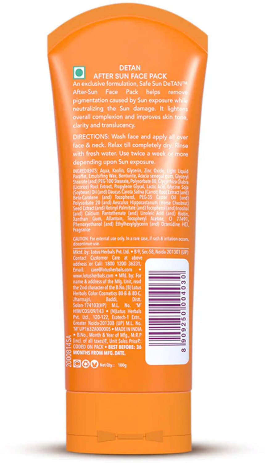 Image of LOTUS HERBALS Safe Sun DeTan After-Sun Face Pack