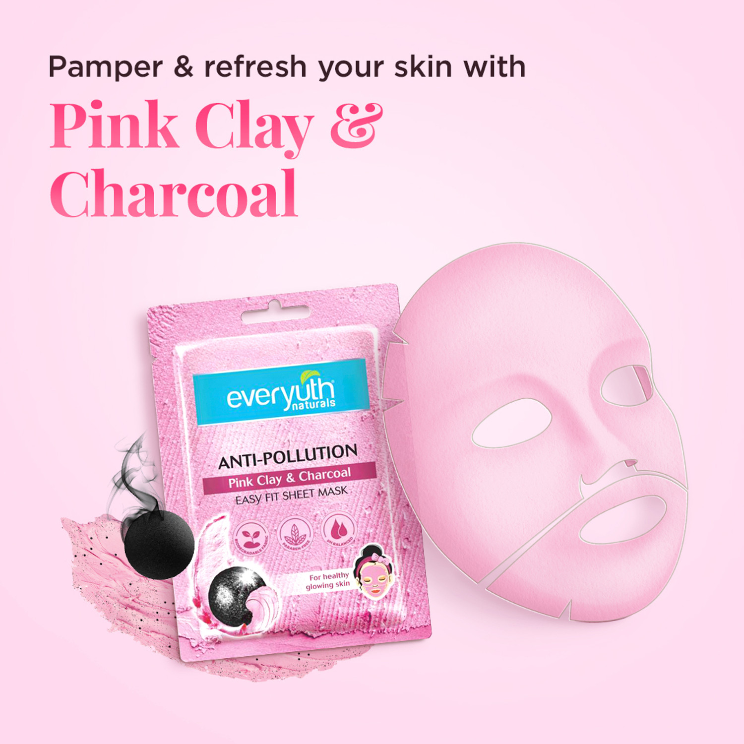 Image of Everyuth Naturals Anti Pollution Pink Clay & Charcoal Sheet Mask