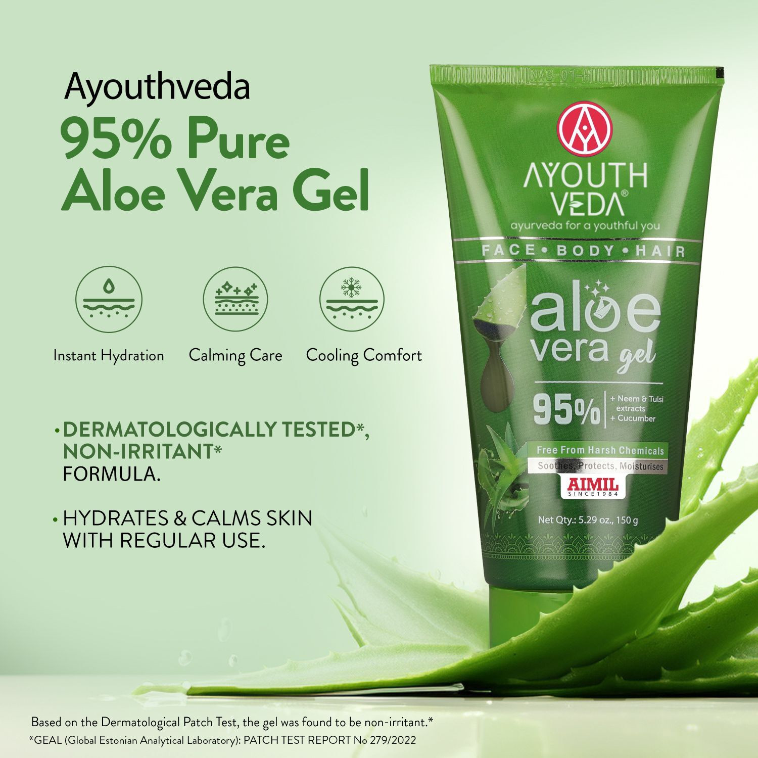 Image of AYOUTHVEDA Aloe Vera Gel|Multi Purpose Gel For Face, Body Tulsi & Cucumber Pack of 2