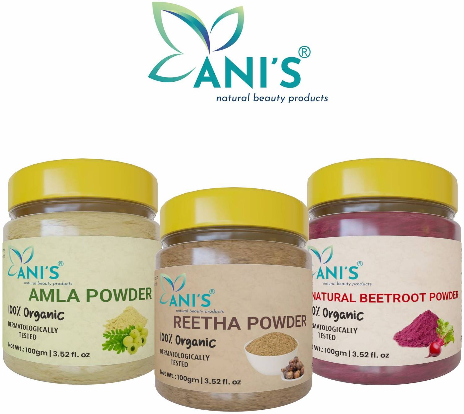 ANI'S Premium Quality Pure & Natural Amla, Reetha, Beetroot Powder For Skin/Hair
