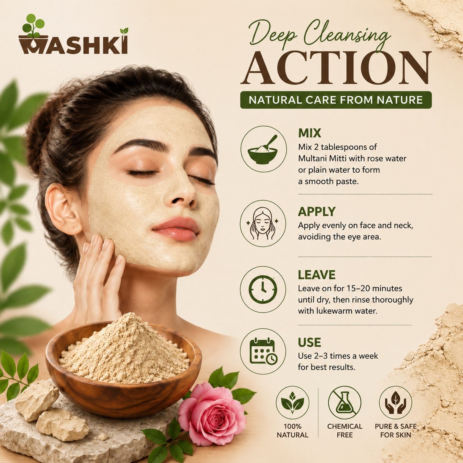 Image of MASHKI Multani Mitti 1 Kg For Glowing Skin and Hair