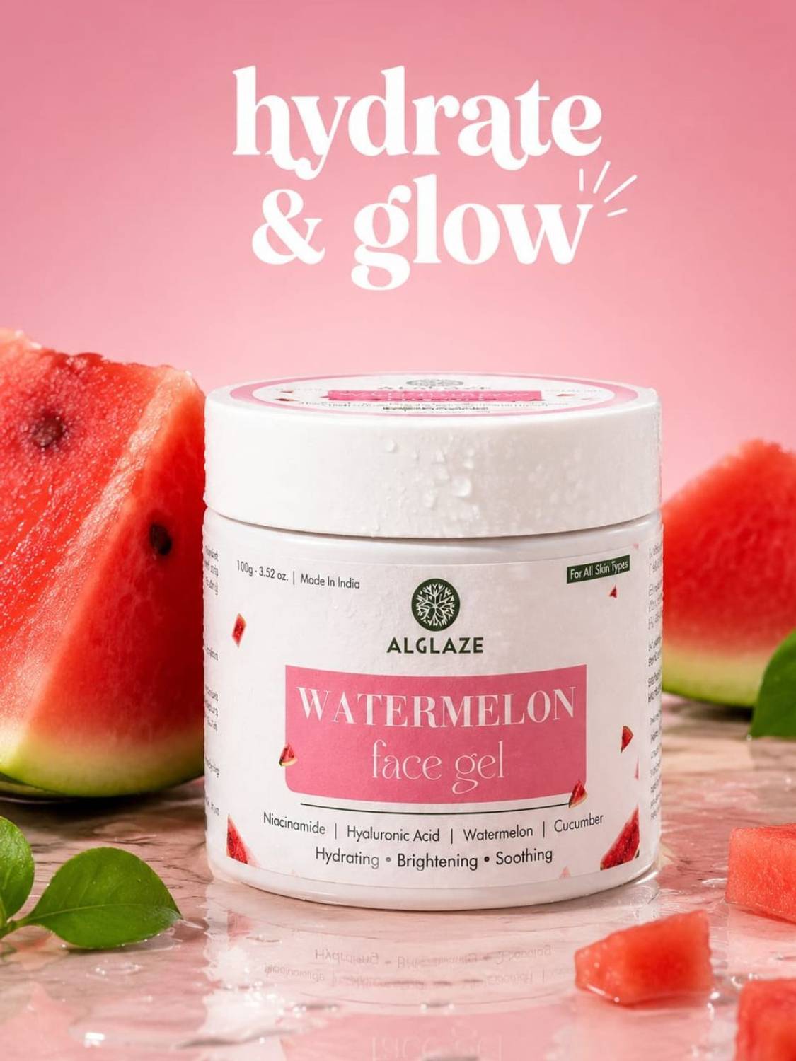 Alglaze Watermelon Hydrating Face Gel with Niacinamide & Hyaluronic Acid