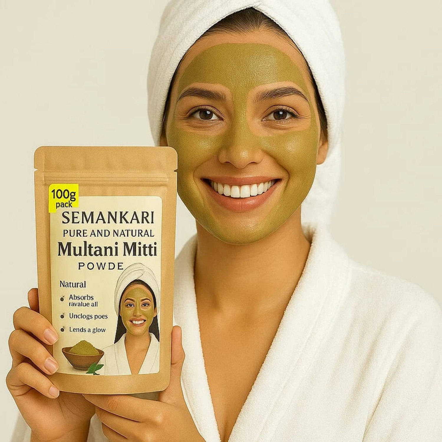 Image of Semankari 100% Pure Natural & Organic Multani Mitti Powder For Skin & Hair Care (100 g)