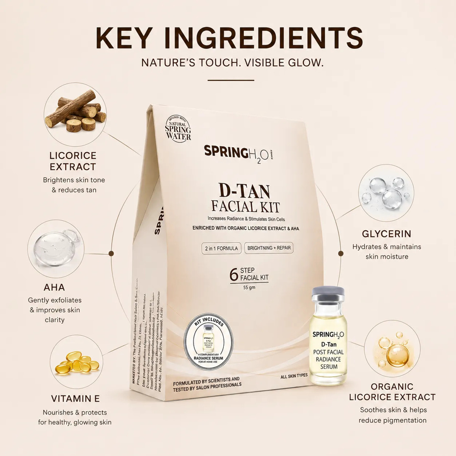 Image of SPRING H2O D-Tan Anti Aging Facial Kit For Whitening With Tan Removal&Deep Cleansing 6 Step