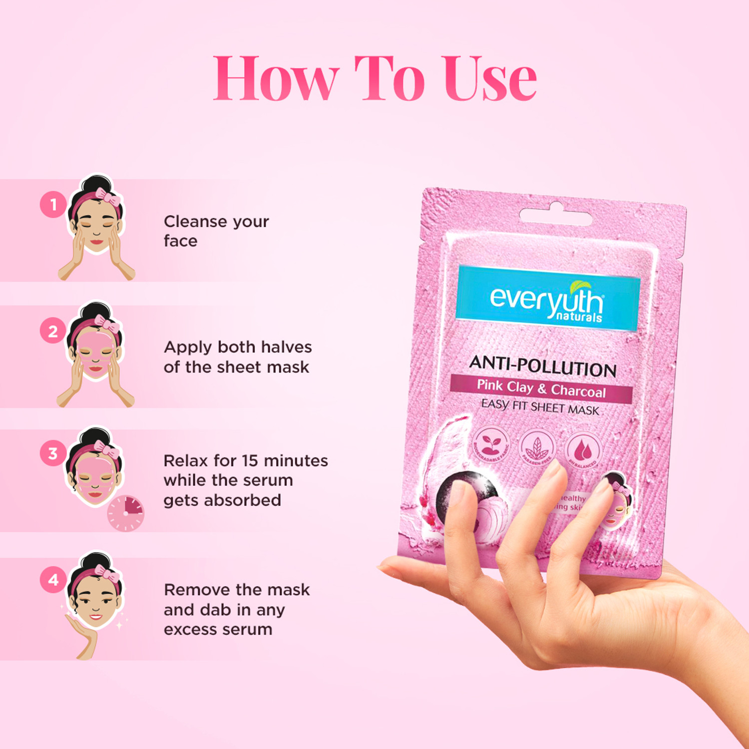 Image of Everyuth Naturals Anti Pollution Pink Clay & Charcoal Sheet Mask