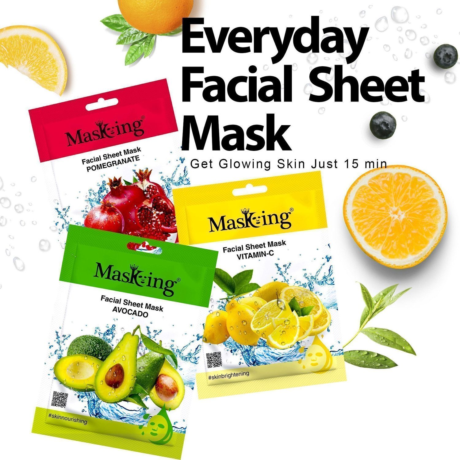 Image of MasKing Beauty Facial sheet Mask for Skin Glowing for Women and Men Combo Pack of 6