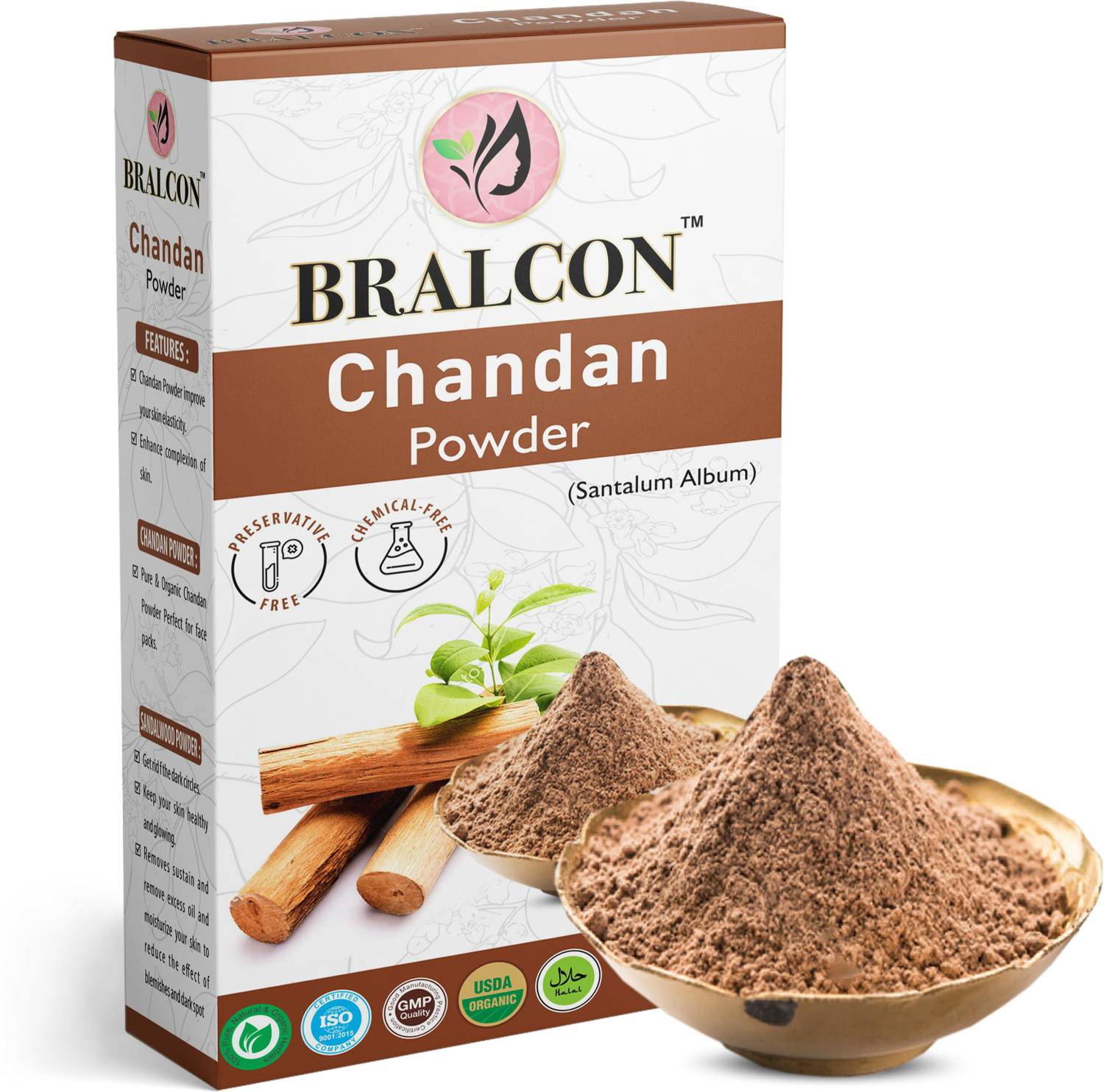 BRALCON Organic Chandan Powder- 100g | 100 % Natural Sandalwood Powder for Face Pack |