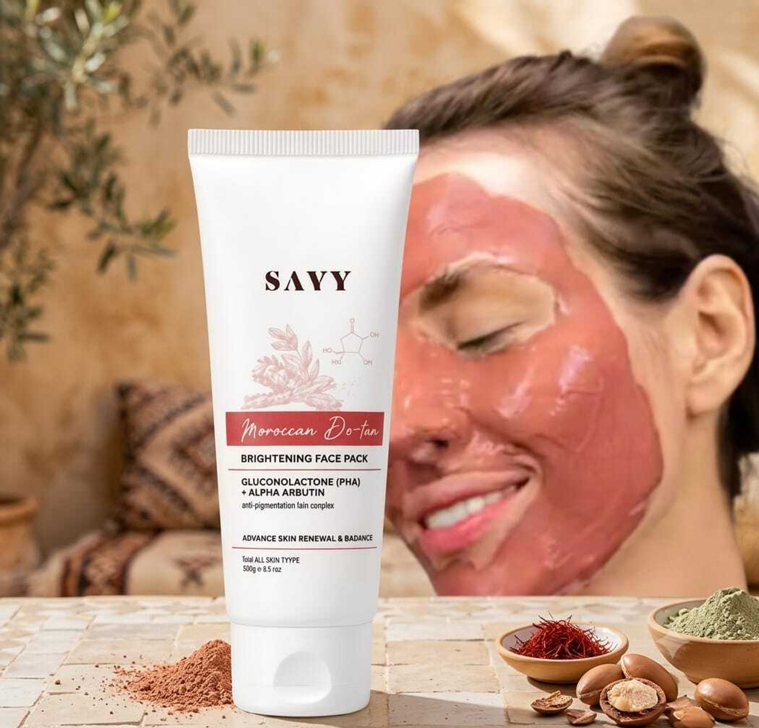 Image of Moshm home clean Moroccan DeTan Brightening Face Pack for Advance Skin Renewal
