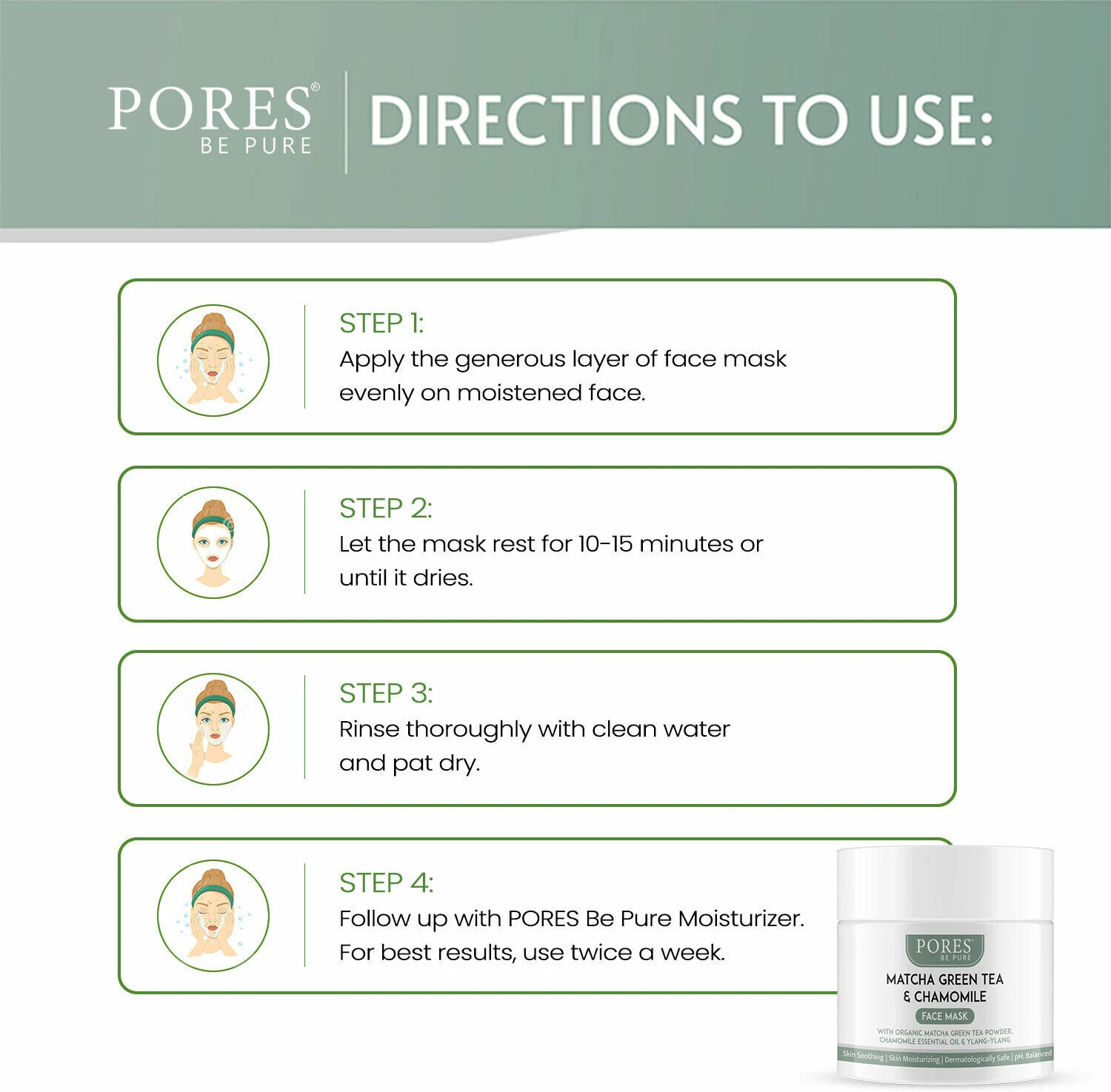 Image of PORES BE PURE Matcha Green Tea Face Pack Mask for Skin Brightening, Softening & Smoothening