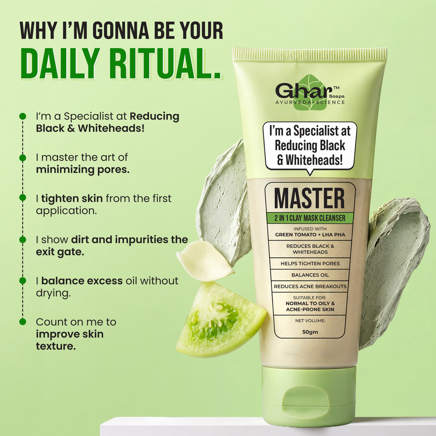 Image of Ghar Soaps Master Clay Mask Cleanser for reducing blackheads and whiteheads for All skin
