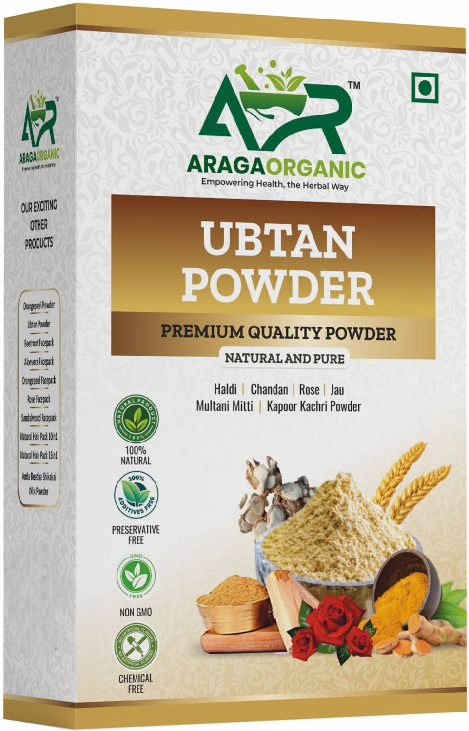 Araga Organic Insta Glow Natural Ubtan Powder Removes Tan & Dead Skin | Brightens Skin Tone