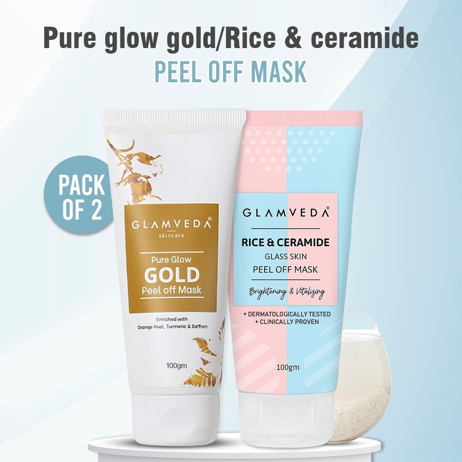 Image of GLAMVEDA Rice & Ceramide & Pure Glow Gold Brightening & Moisturizing Peel Off Face Mask