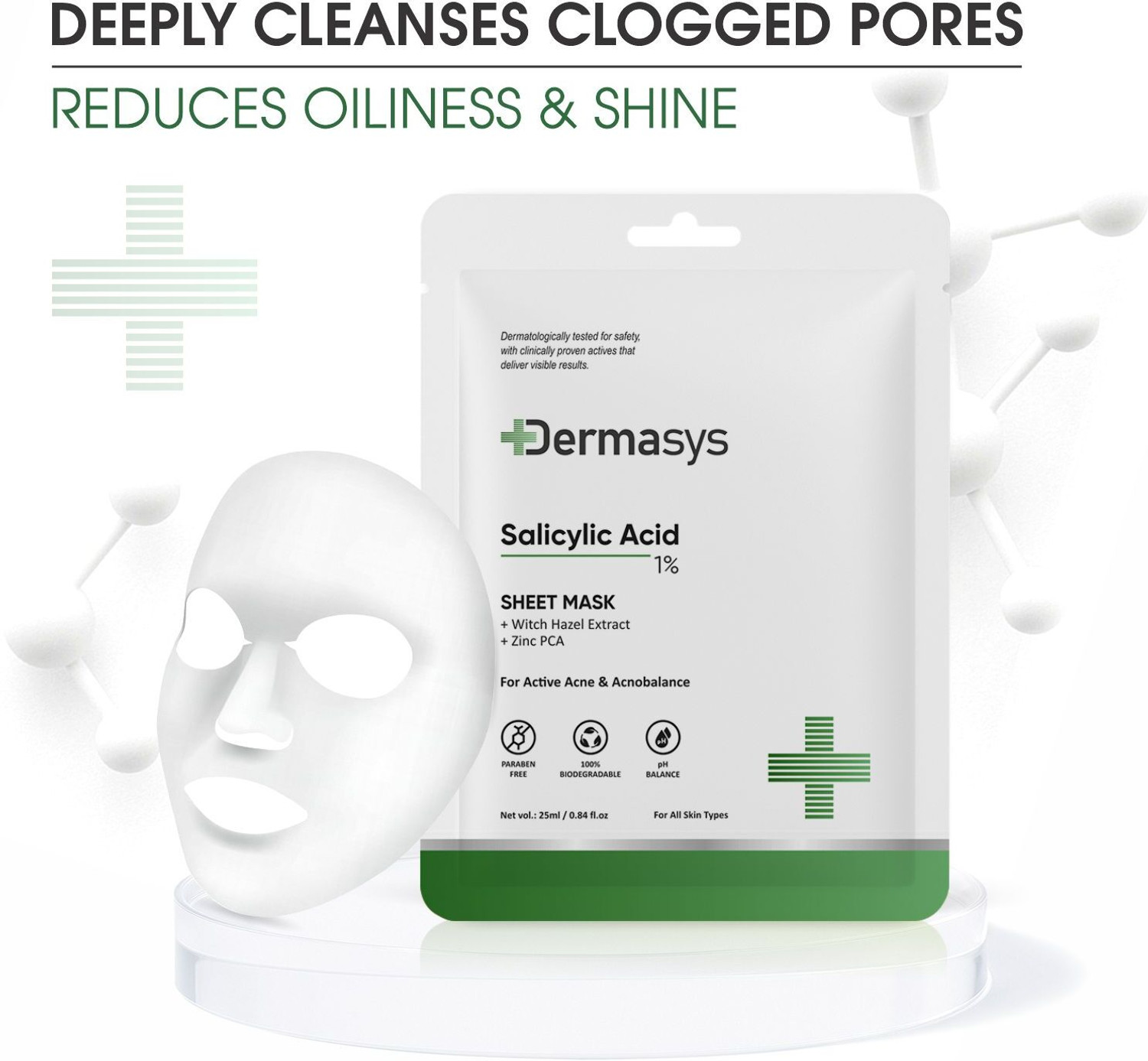 Image of Dermasys 1% Salicylic Acid Sheet Mask for Reduces Acne, Enlarged Pores & Fine Lines