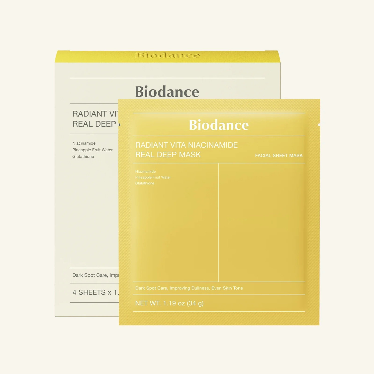 Image of BIODANCE Radiant Vita Niacinamide Real Deep Mask 1Box (34g x 4Pcs)