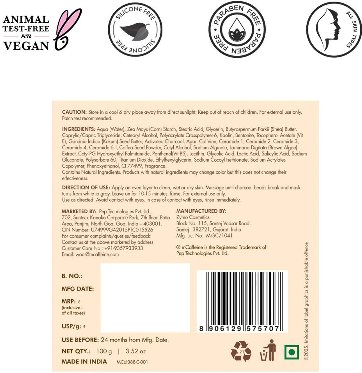 Image of mCaffeine Pore Cleanse Coffee Cookie Detan Face Mask | 9% AHA BHA, 3% Charcoal Face Pack