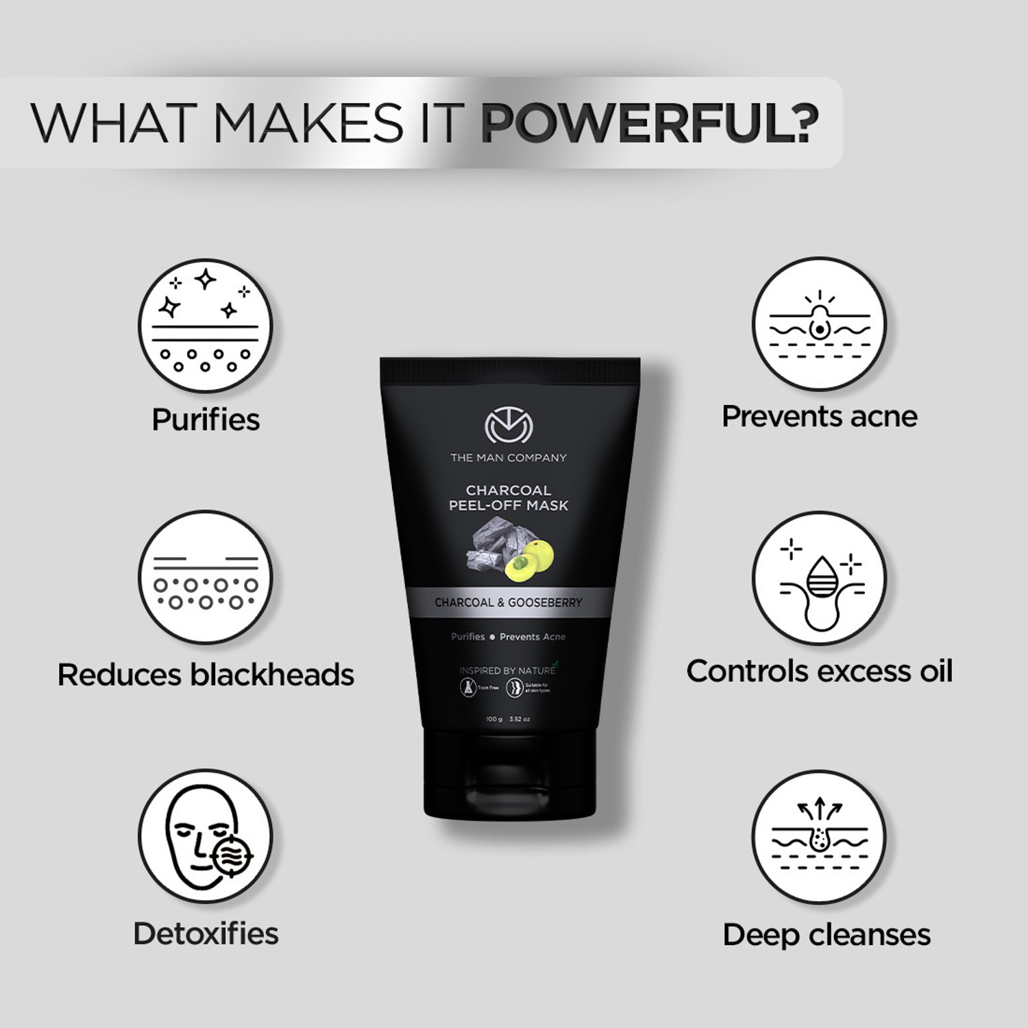 Image of THE MAN COMPANY Activated Charcoal Peel off Mask, Moringa and Gooseberry, Black, pack of 2
