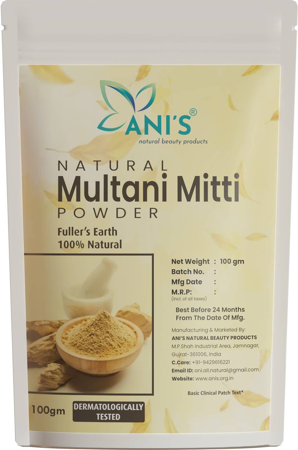 ANI'S Pure & Natural Multani Mitti Powder| Bentonite Clay | Great For Hair, Face, Skin