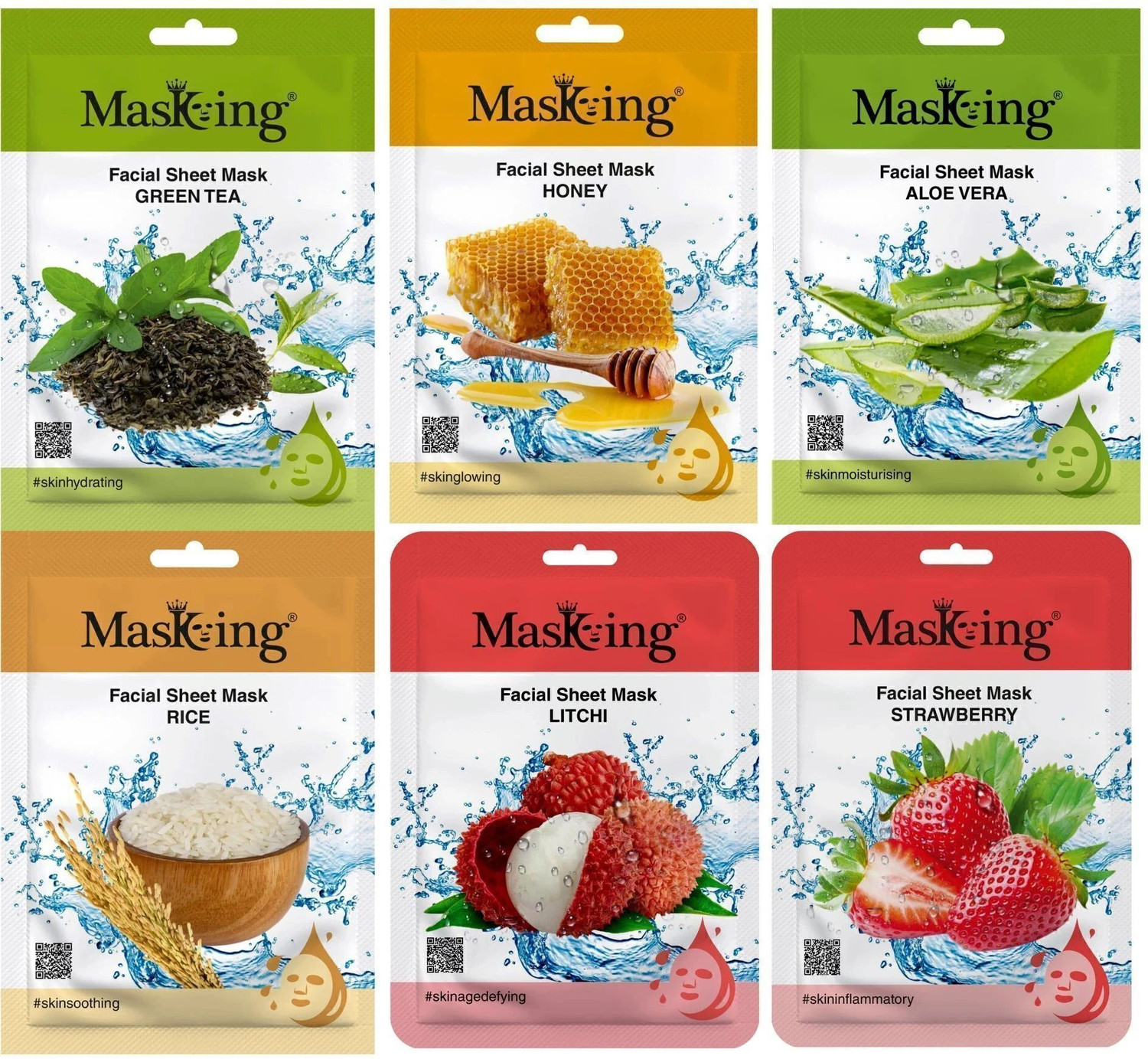 Image of MasKing Beauty Facial sheet Mask for Skin Glowing for Women and Men Combo Pack of 6