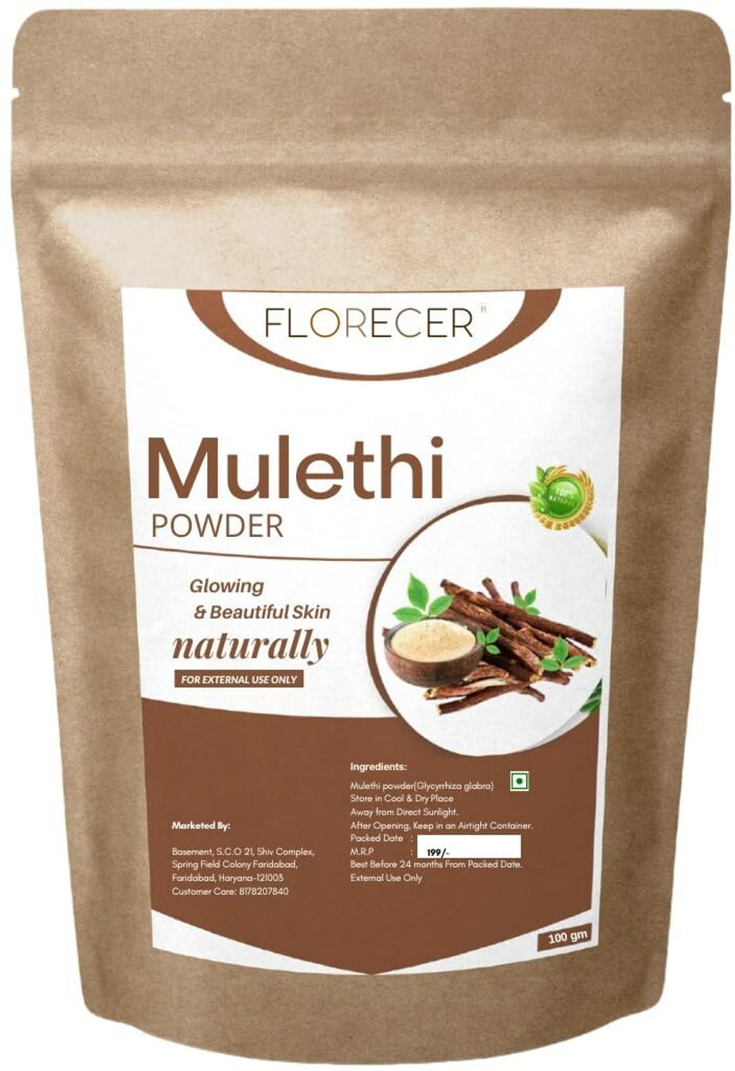 Image of FLORECER Mulethi Powder For Skin, Face and Hair | Yashtimadhu Powder, Licorice Powder