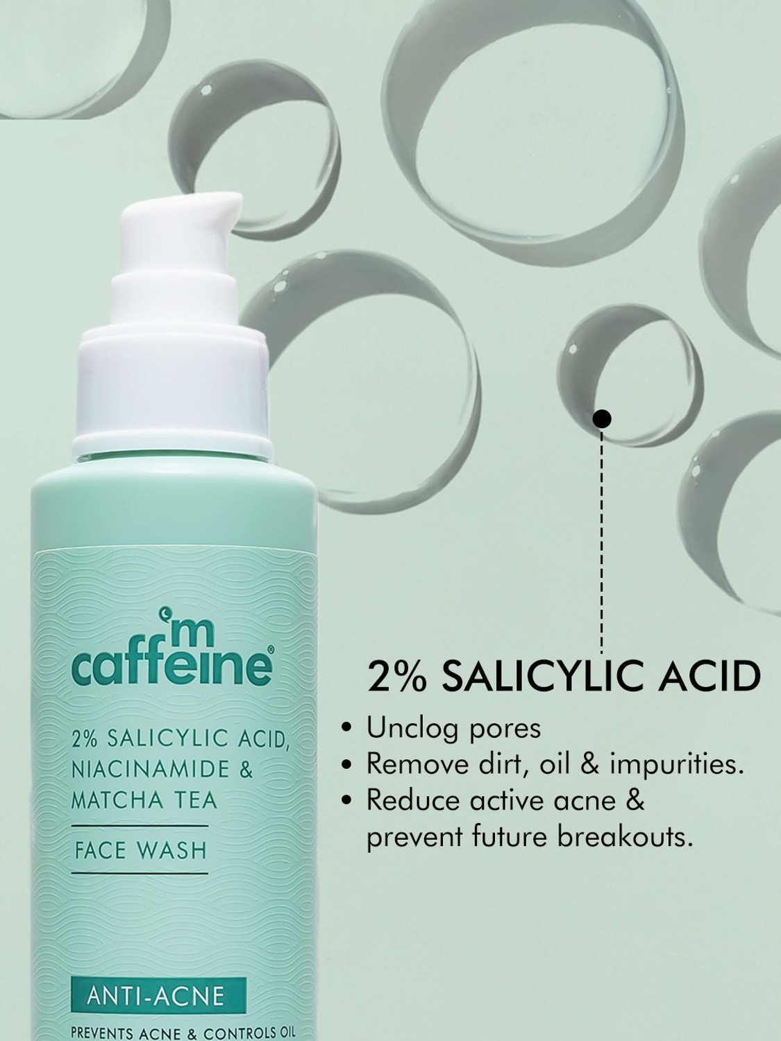 Image of mCaffeine 2% Salicylic Acid Niacinamide & Matcha Tea for Acne & Oil Face Wash