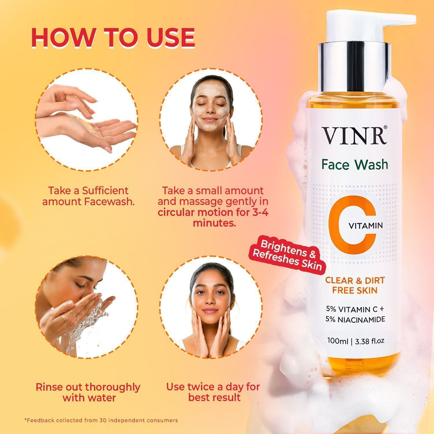 Image of VINR Vitamin C 5% with Niacinamide 5% Super Bright Liquid Base for Glowing and Brightening Skin | All Skin Types | With Triple Vitamin C | Best Suitable for Women & Men Face Wash
