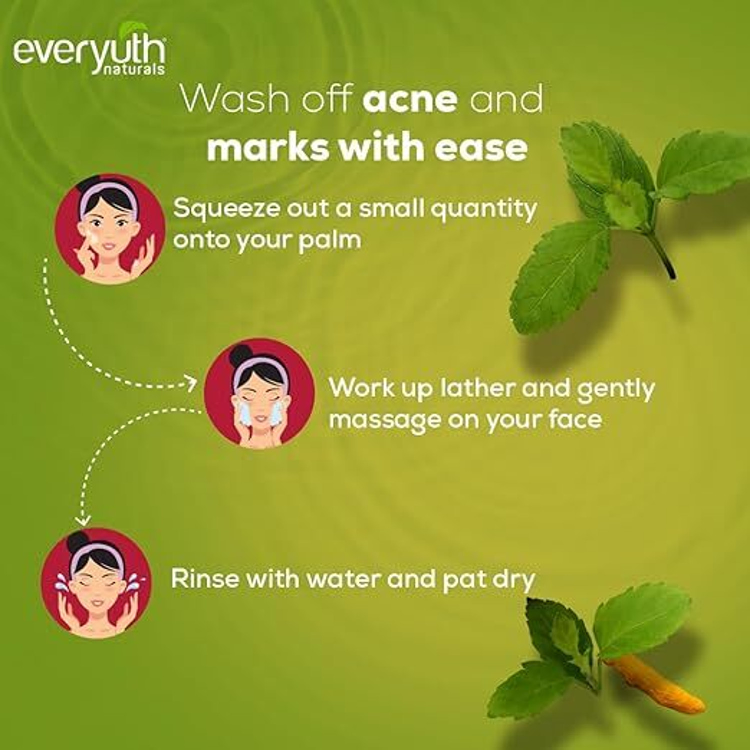 Image of Everyuth Naturals Anti Acne Anti Marks Tulsi Turmeric Gentle Exfoliation&Blemish Control (300 g) Face Wash