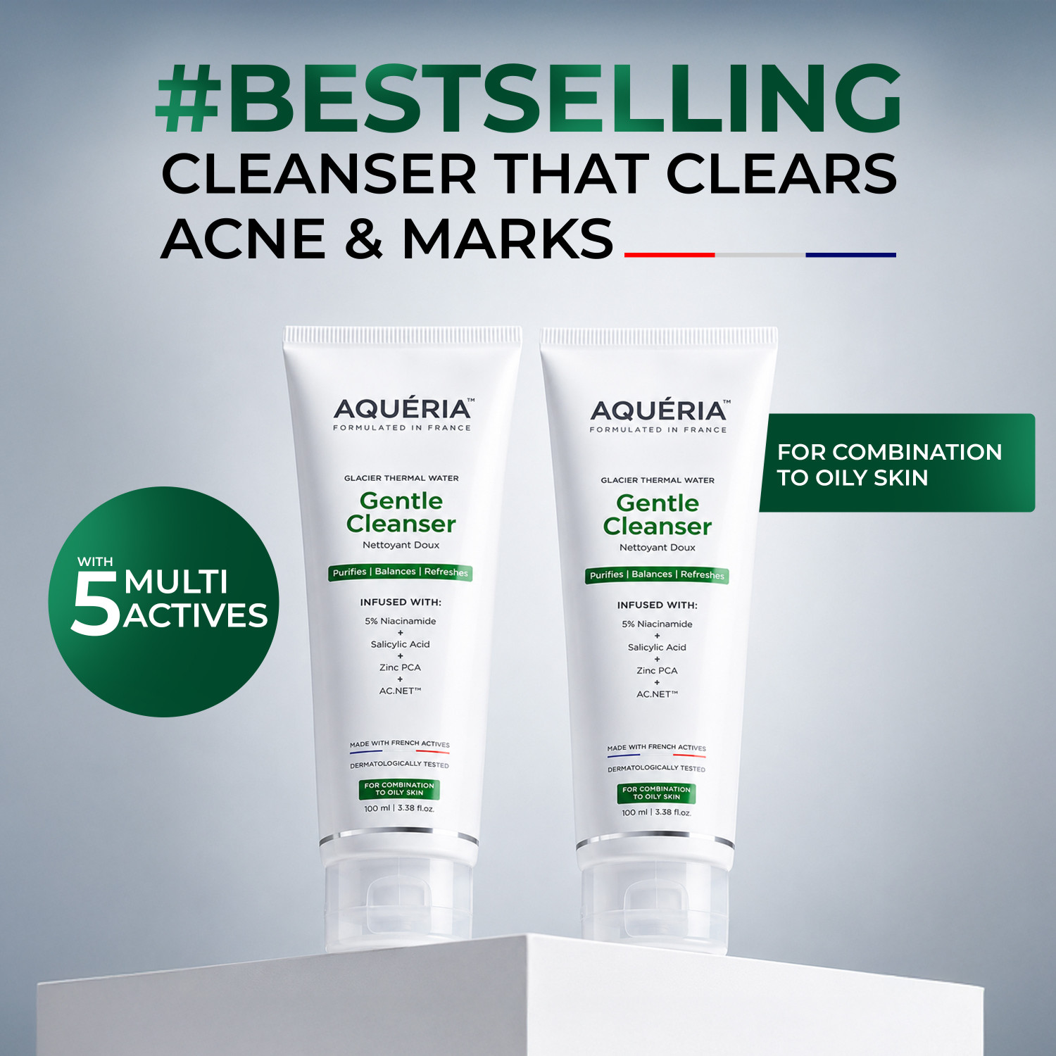 Image of Aqueria 5% Niacinamide Oil Control French Gentle Cleanser Reduces Acne & Marks Acne Prone, Oily Skin Cleanser (Pack of 2) Face Wash