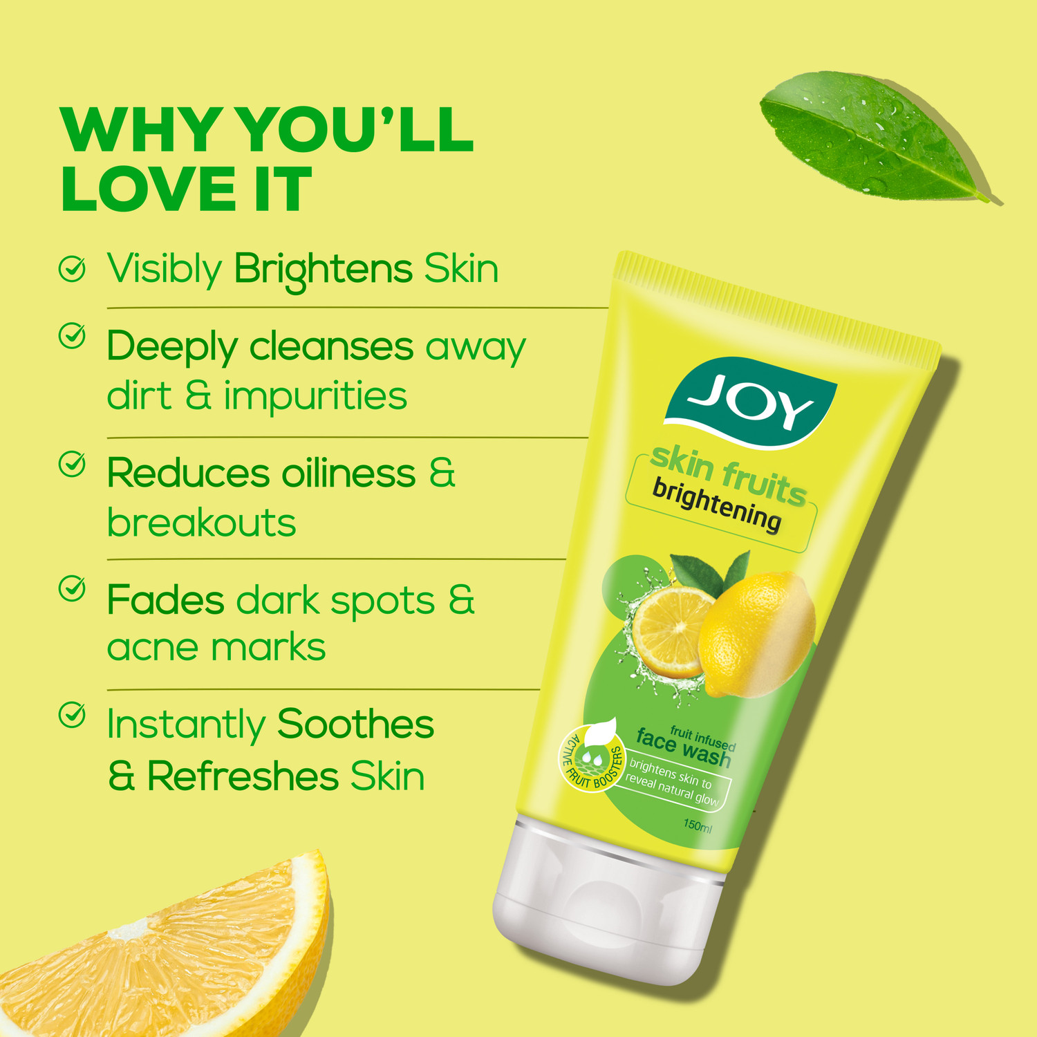Image of Joy Facewash Combo with Brightening Lemon Face Wash 150ml & Spots & Tan Removing Papaya Face Wash 150ml