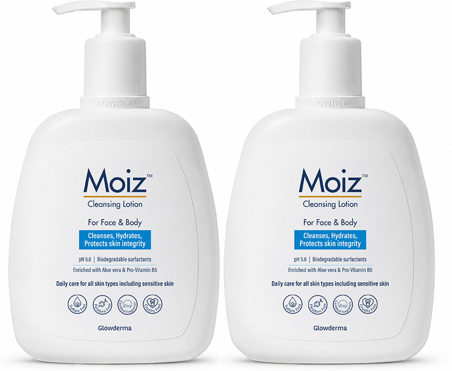 Moiz Cleansing Lotion | Gentle Skin Cleanser| pH 5.6 | Soap, Paraben & Sulphate Free  (200 ml Pack of 2) Face Wash