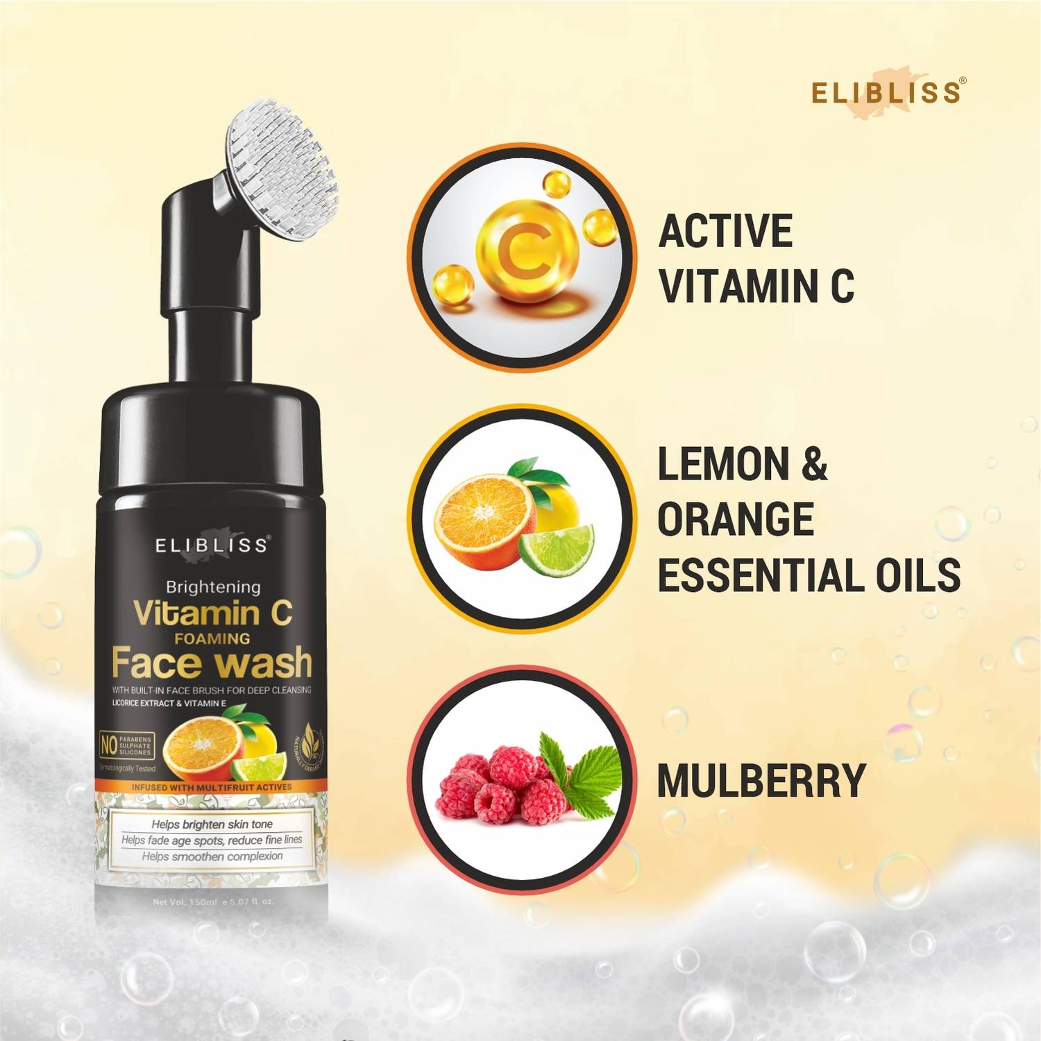 ELIBLISS Brightening Vitamin C Foaming Face Wash, Pack of 3 - Image 3