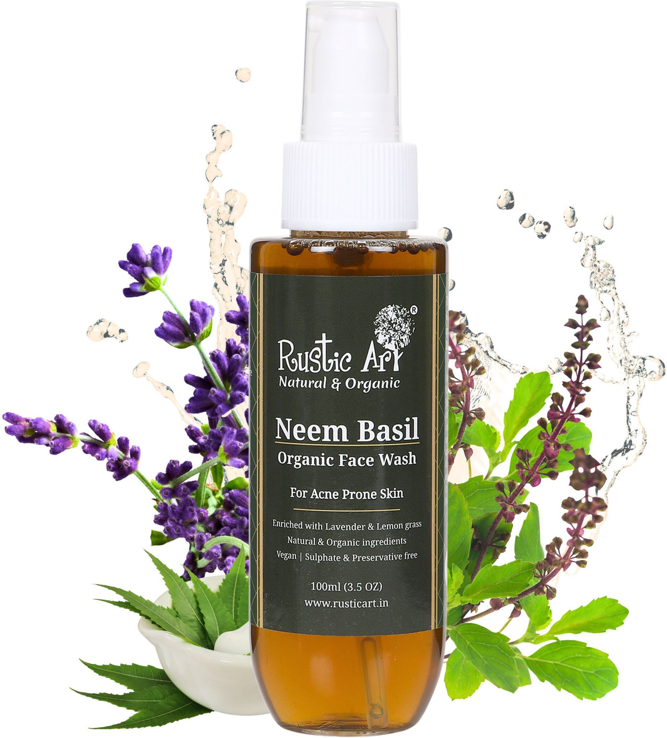 Image of RUSTIC ART Neem Basil 100ml (pack of 2) Face Wash