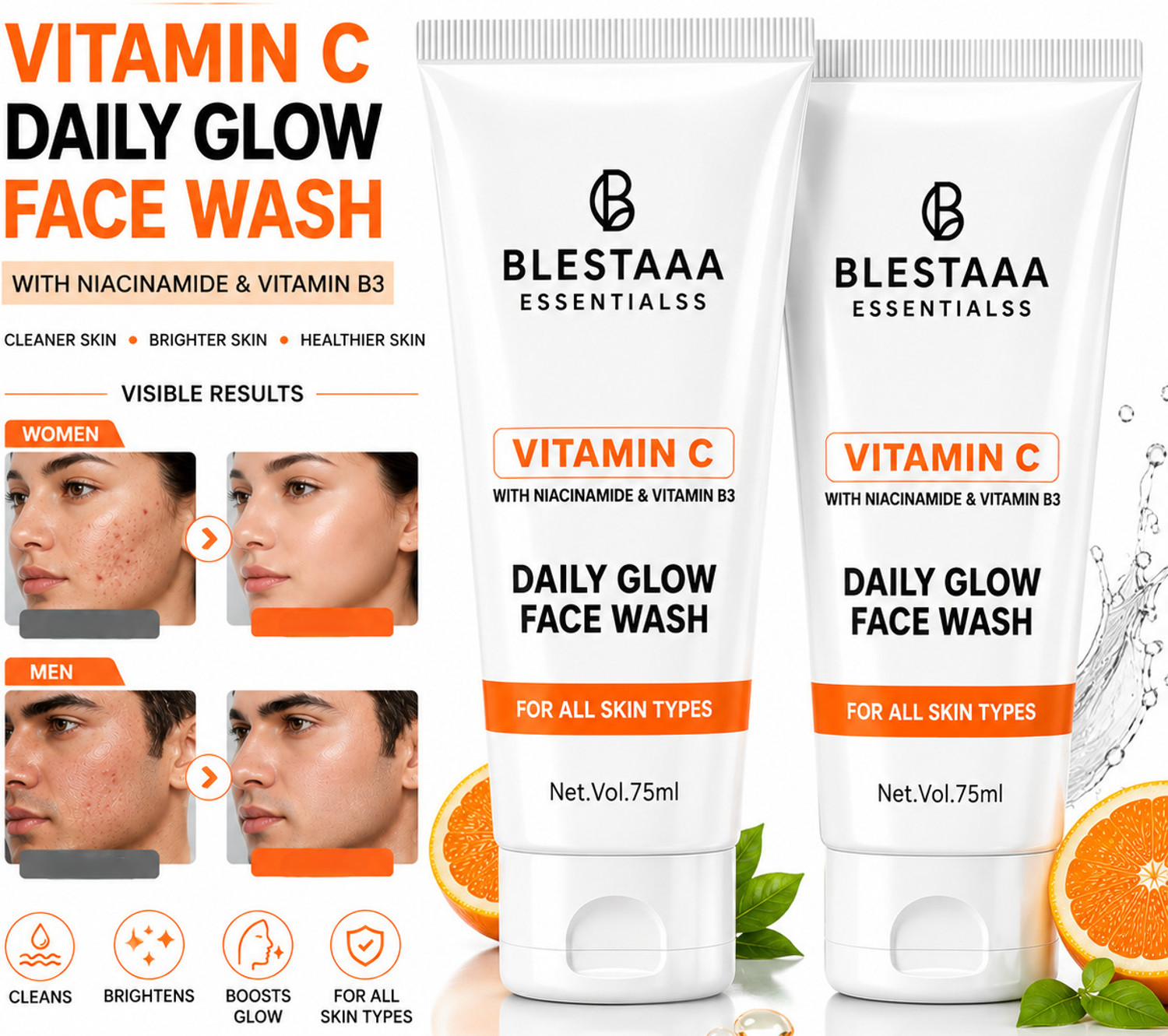 Image of blestaaa essentialss Vitamin C Glow & Nourish With Niacinamide & Vitamin E | Face Wash
