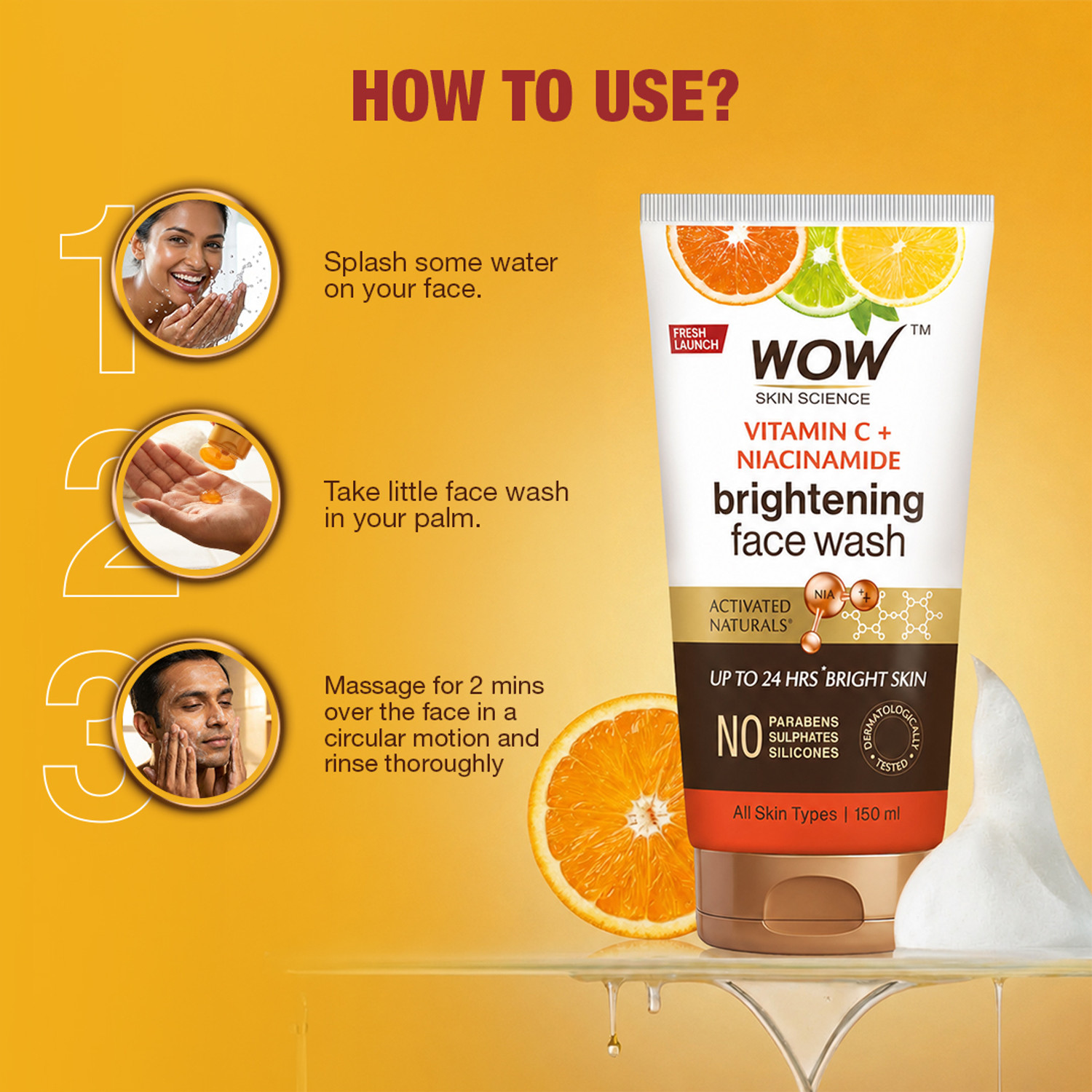 Image of WOW SKIN SCIENCE Brightening Vitamin C & Niacinamide | For Brighter Glow | Face Wash (150 ml)