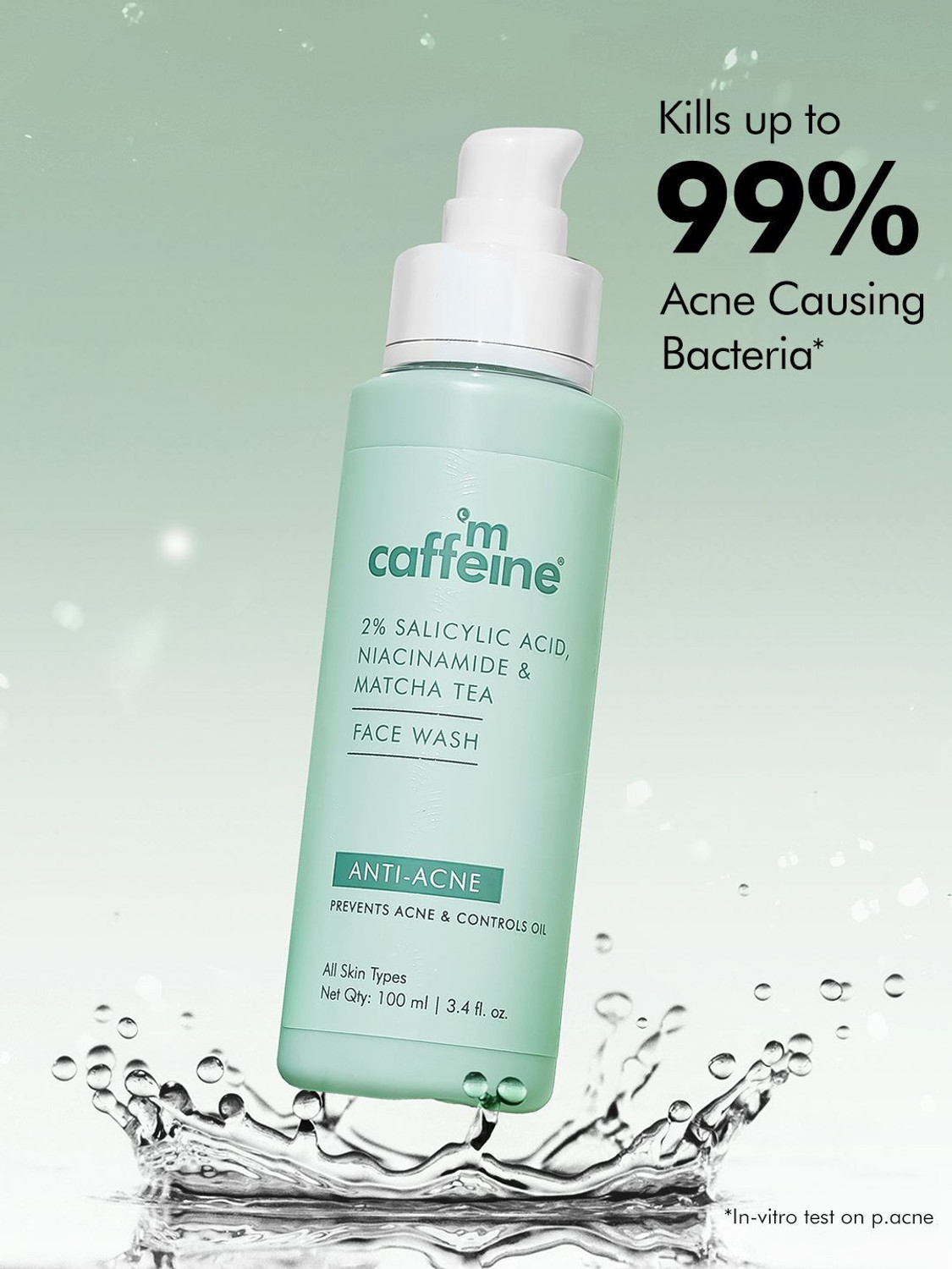 Image of mCaffeine 2% Salicylic Acid Niacinamide & Matcha Tea for Acne & Oil Face Wash