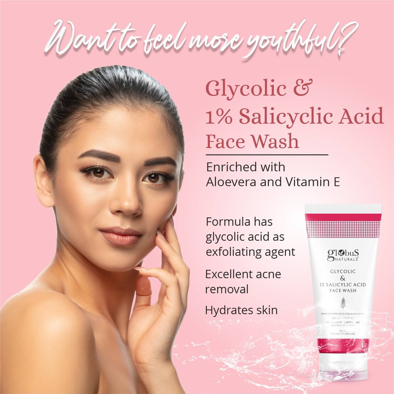 Globus Naturals Glycolic & 1% Salicylic Acid Face Wash, Pack of 2 - Image 2