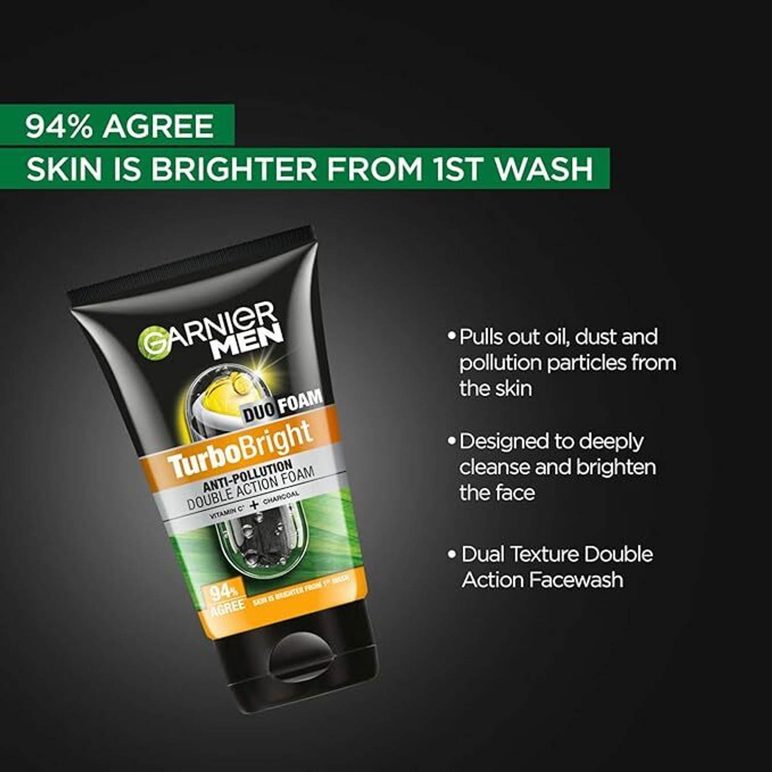 Image of Garnier Men MEN Brightening & Anti-Pollution TurboBright Double Action Face Wash