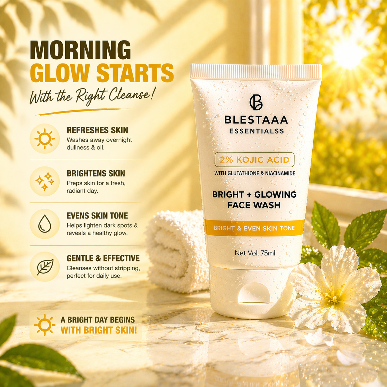 Image of blestaaa essentialss 2% Kojic Acid with Niacinamide Glutathione Fades Dark Spots & Evens Skin Tone Face Wash