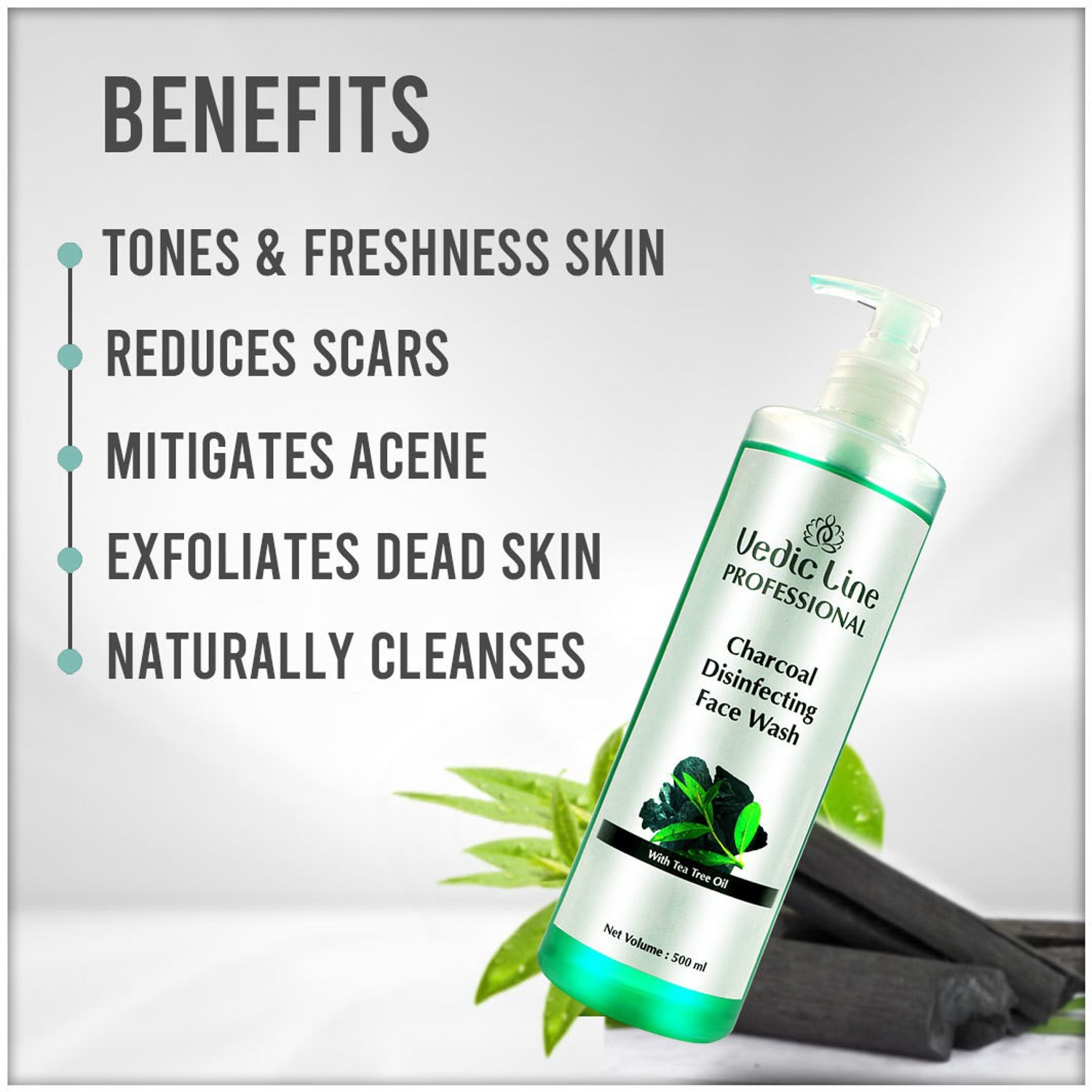 Image of Vedic Line Charcoal Disinfecting Reduce Acne & Impurities For Clear skin, Face Wash