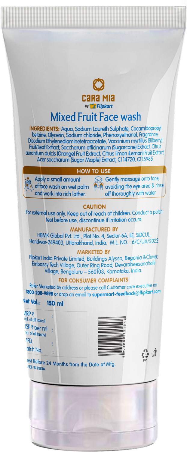 Image of Cara Mia By Flipkart Natural & Moisturising Mixed Fruit Face Wash