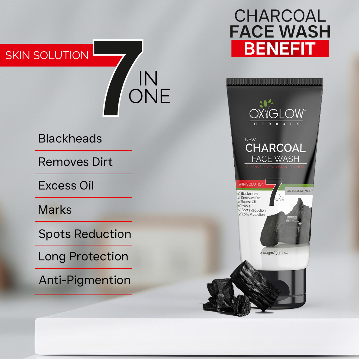 Image of OXYGLOW 7 in One Activated Charcoal ,Remove Spot & Balckheads,Healthy Skin,Cleans Face Wash