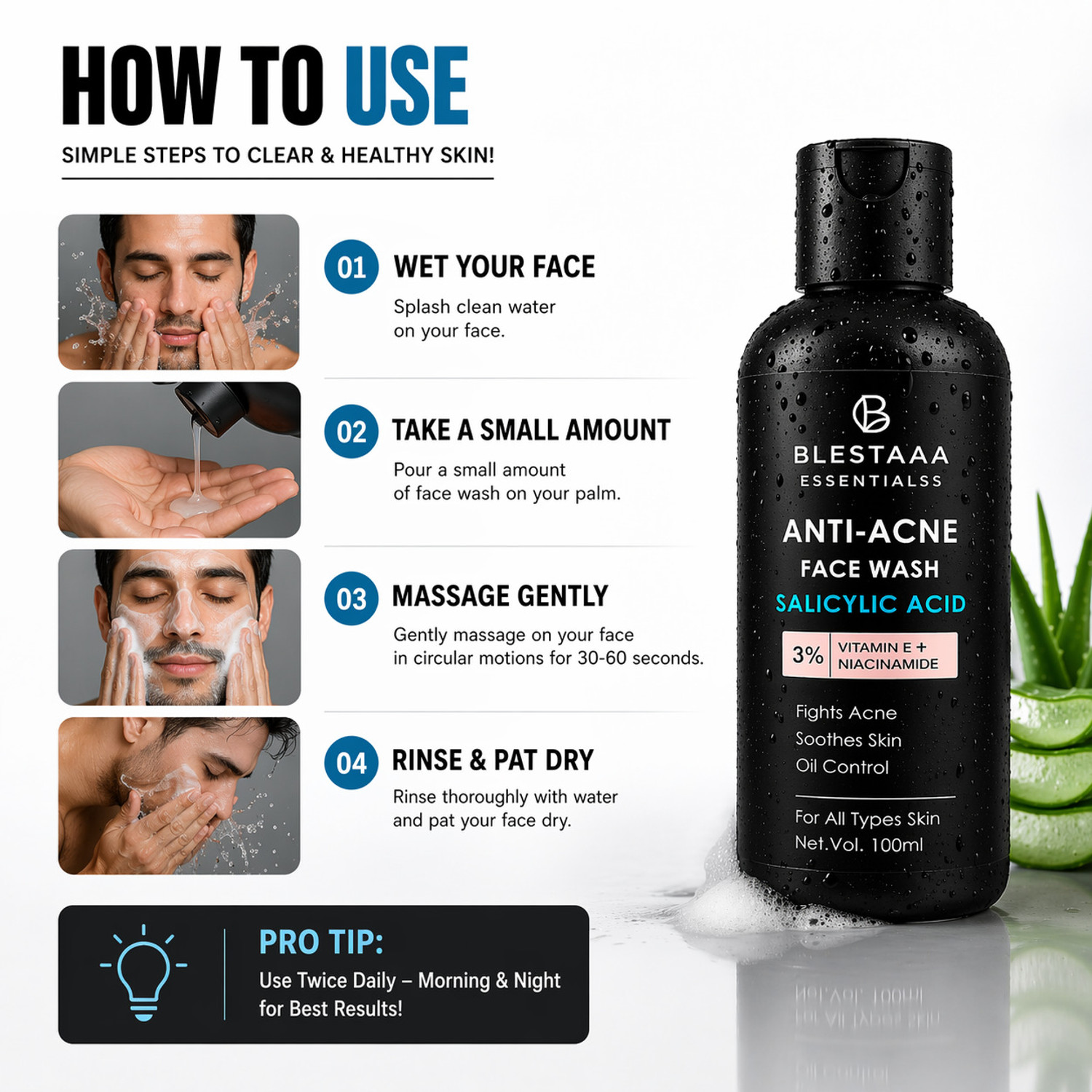 Image of blestaaa essentialss 2% Salicylic Acid For Oily Skin Anti Face Cleanser With Niacinamide & Vitamin E For Acne Face Wash
